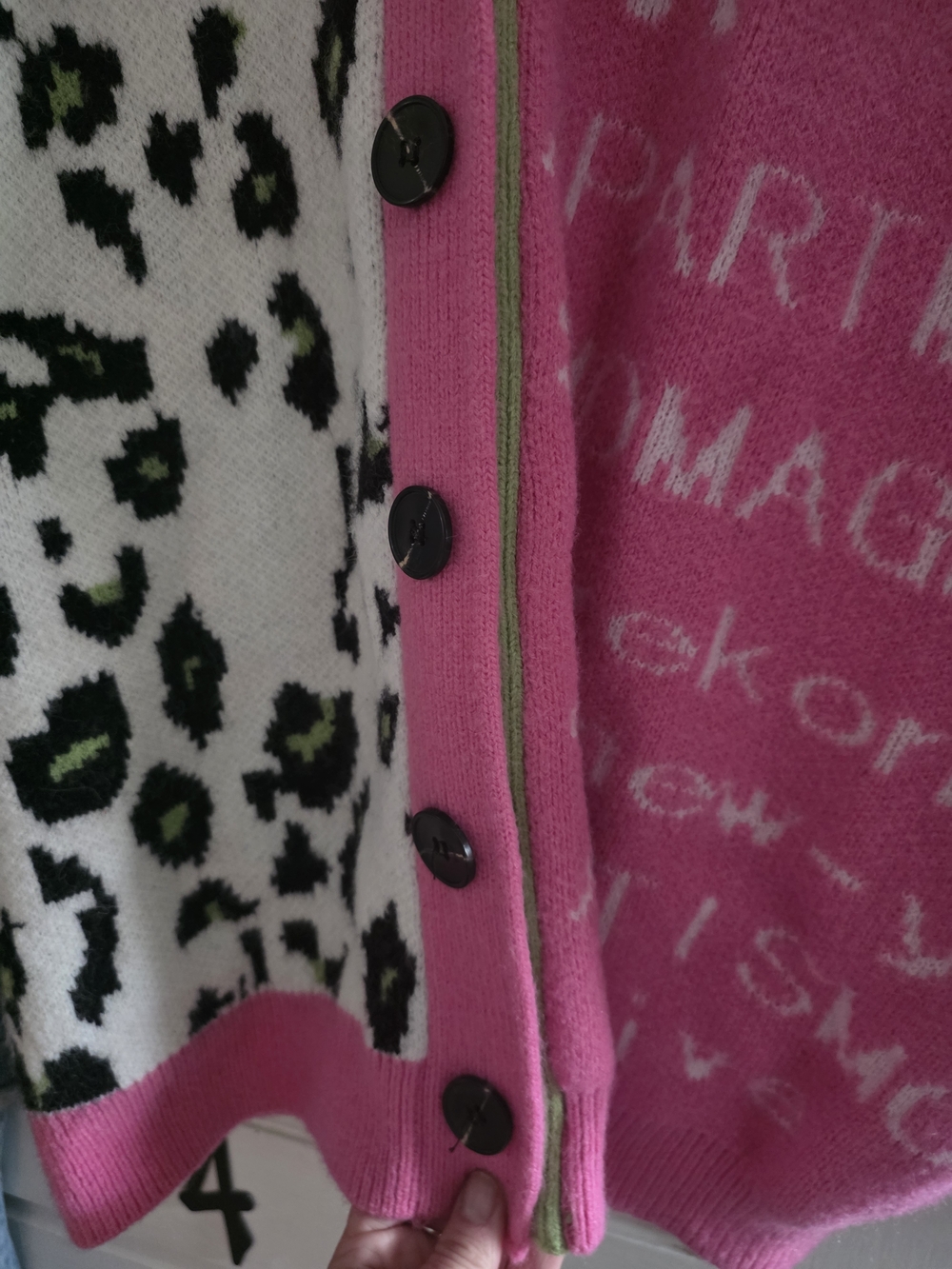 JASCIS Colorblock Leopard Patchwork Cardigan - Pink/White/Denim - Picture 16 of 16